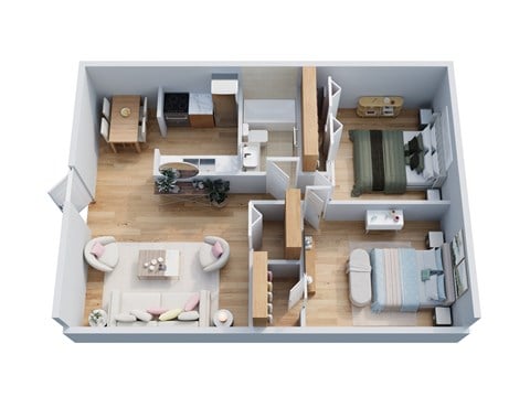 Floor plan for 2 beds, 1 bath, 824 sqft